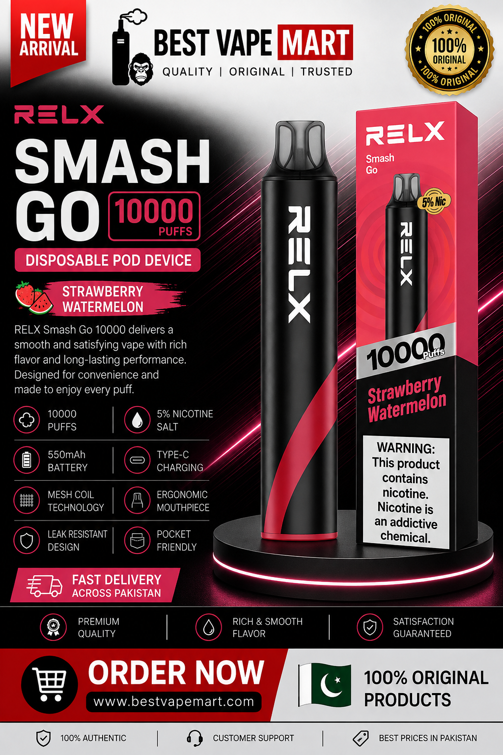 Strawberry Watermelon RELX Smash Go 10K 10000 Puffs