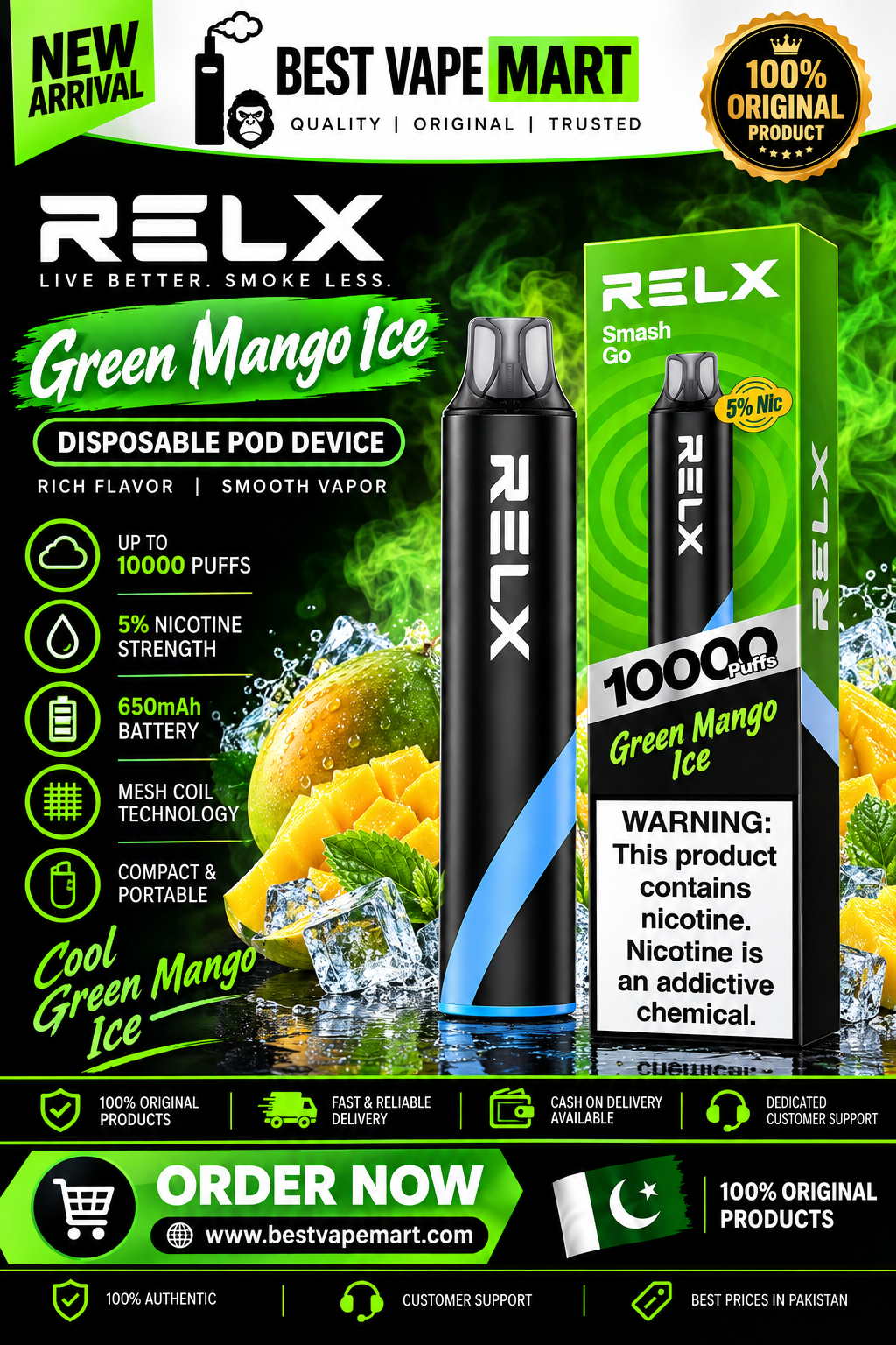 RELX Smash Go 10K Green Mango Ice 10000 Puffs