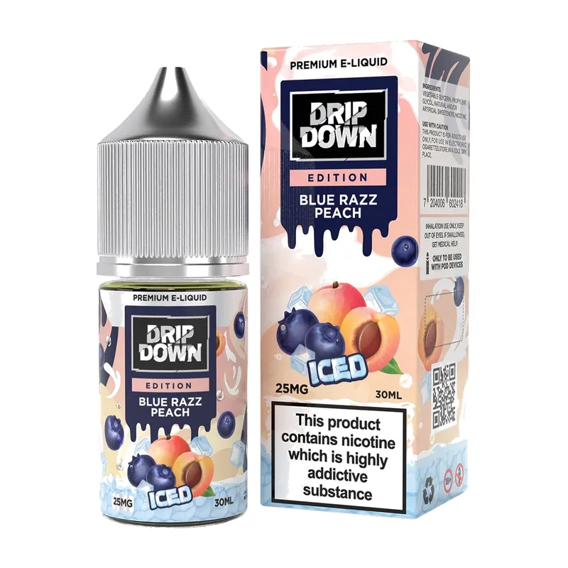 Drip Down Edition Blue Razz Peach Ice 30ml nic salt bottle