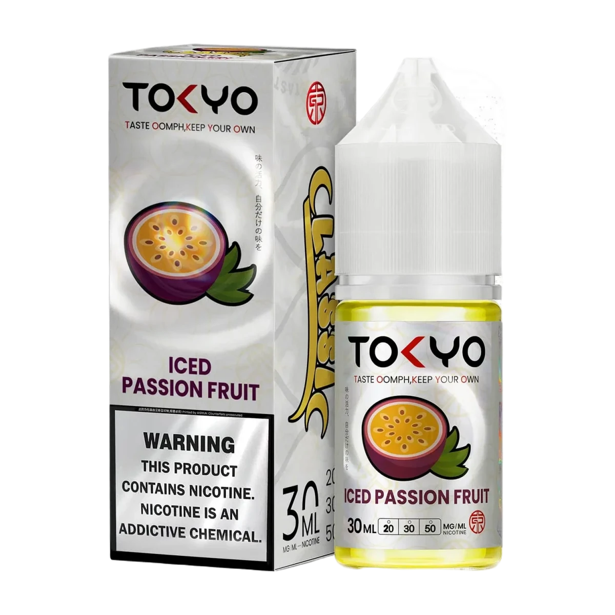 Tokyo Iced Passion Fruit 30ml nicotine salt e-liquid bottle