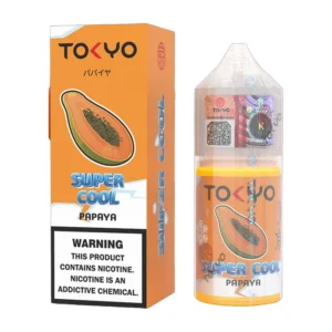 Tokyo Super Cool Papaya 30ml nicotine salt e-liquid bottle