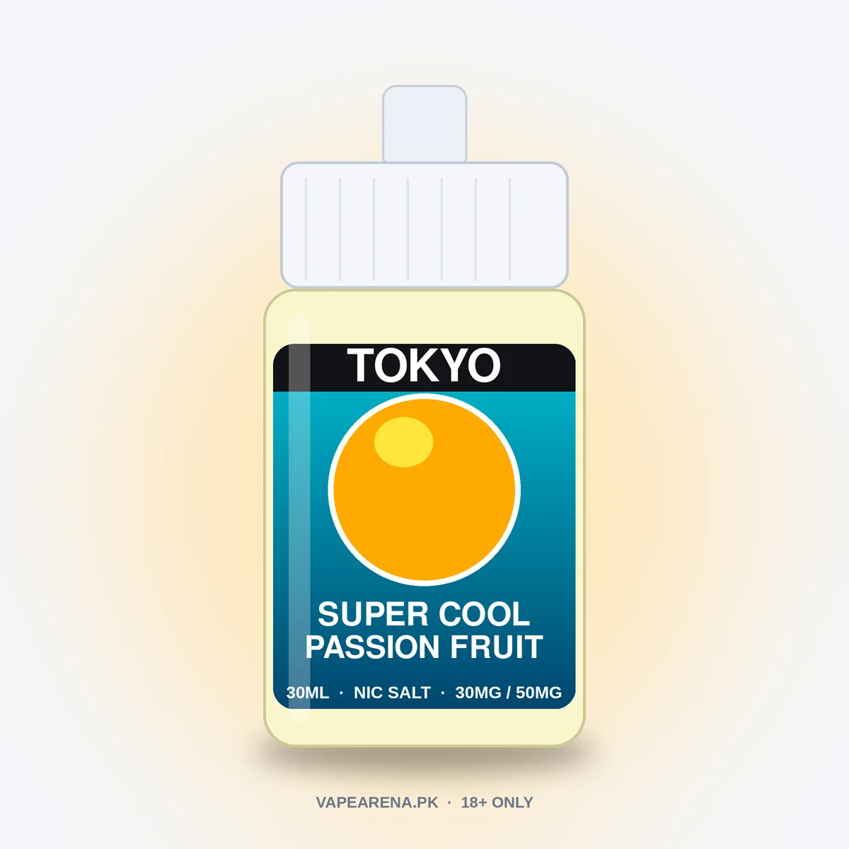 Tokyo Super Cool Passion Fruit 30ml nicotine salt e-liquid bottle