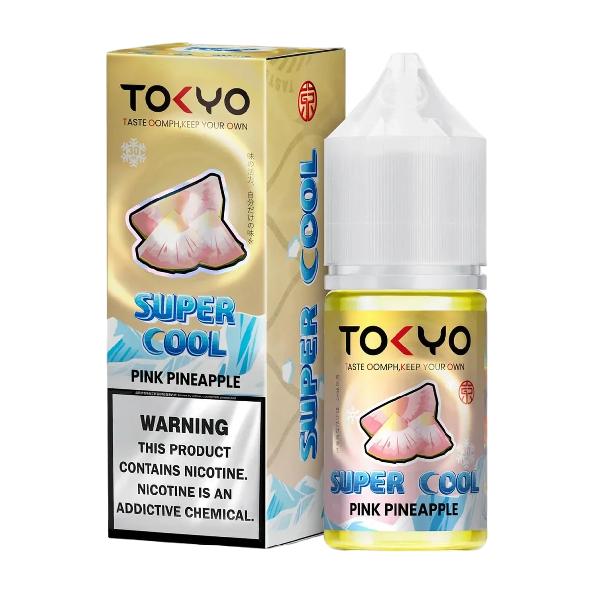 Tokyo Super Cool Pink Pineapple 30ml nicotine salt e-liquid bottle